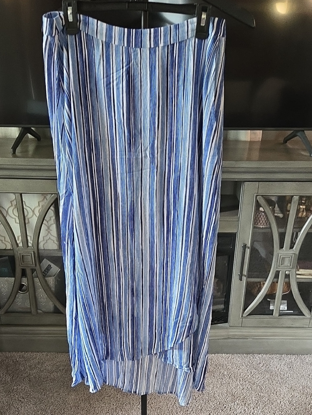 Tommy Bahama Blue and White Striped High-Low Maxi Skirt